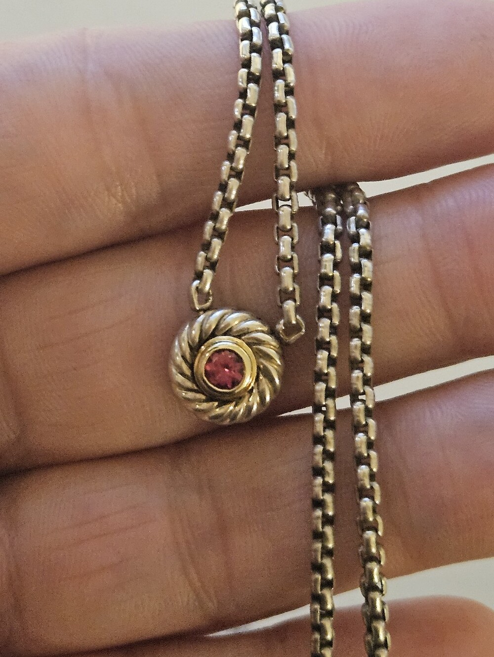 David Yurman Cookie Pendant Necklace Sterling 14k Tourmaline 16"